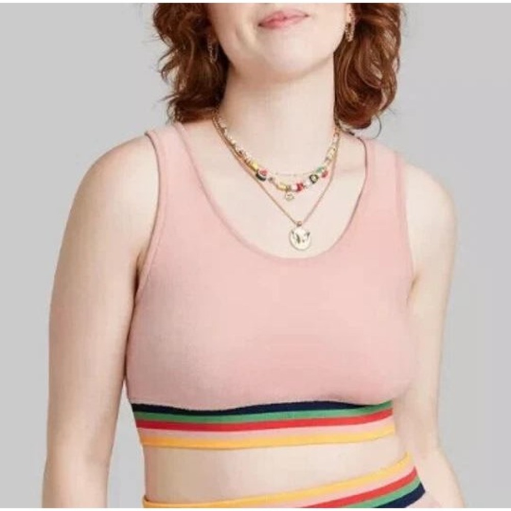 Wild Fable Crop Top Retro Pink Rainbow Striped Hem NWT Y2K Aesthetic Size M